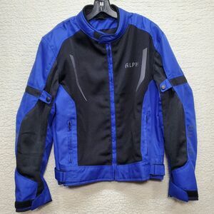 Alpha Cycle Biker Black and Blue Lined Jacket Men's Medium Padded Armored Zip